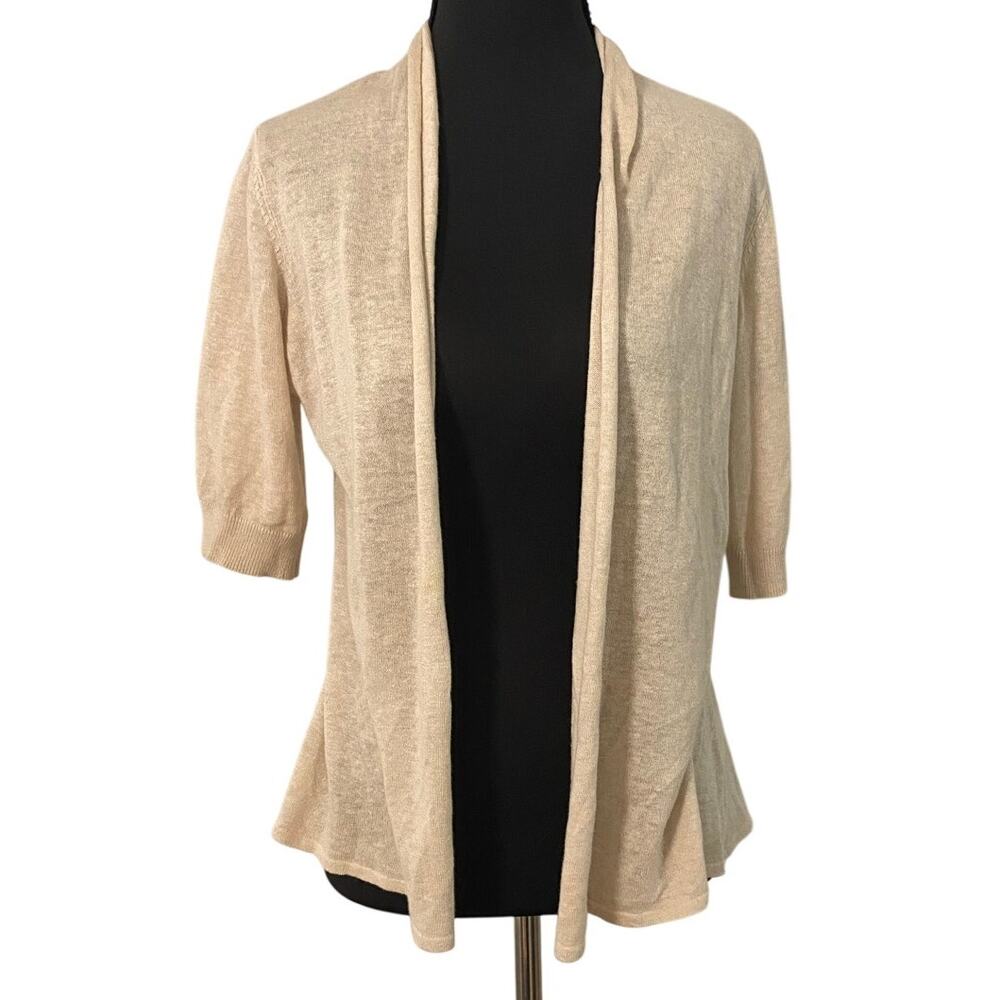 Linen Cotton Open Cardigan Peplum Lightweight Beige XS Charter Club Coastal Work